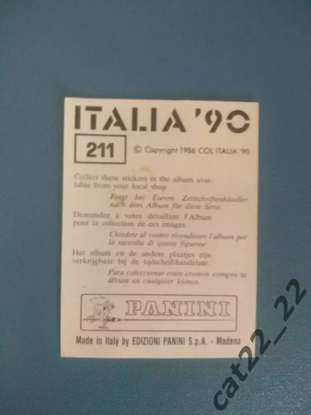 Наклейка. Панини/Panini. Чемпионат мира 1990. № 211 1