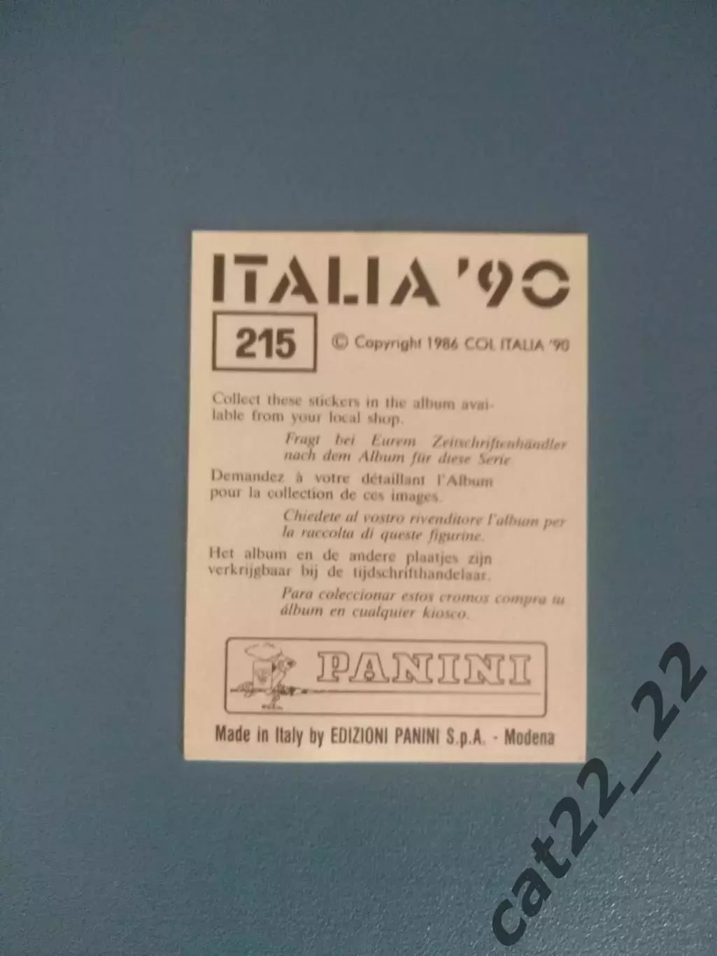 Наклейка. Панини/Panini. Чемпионат мира 1990. № 215 1