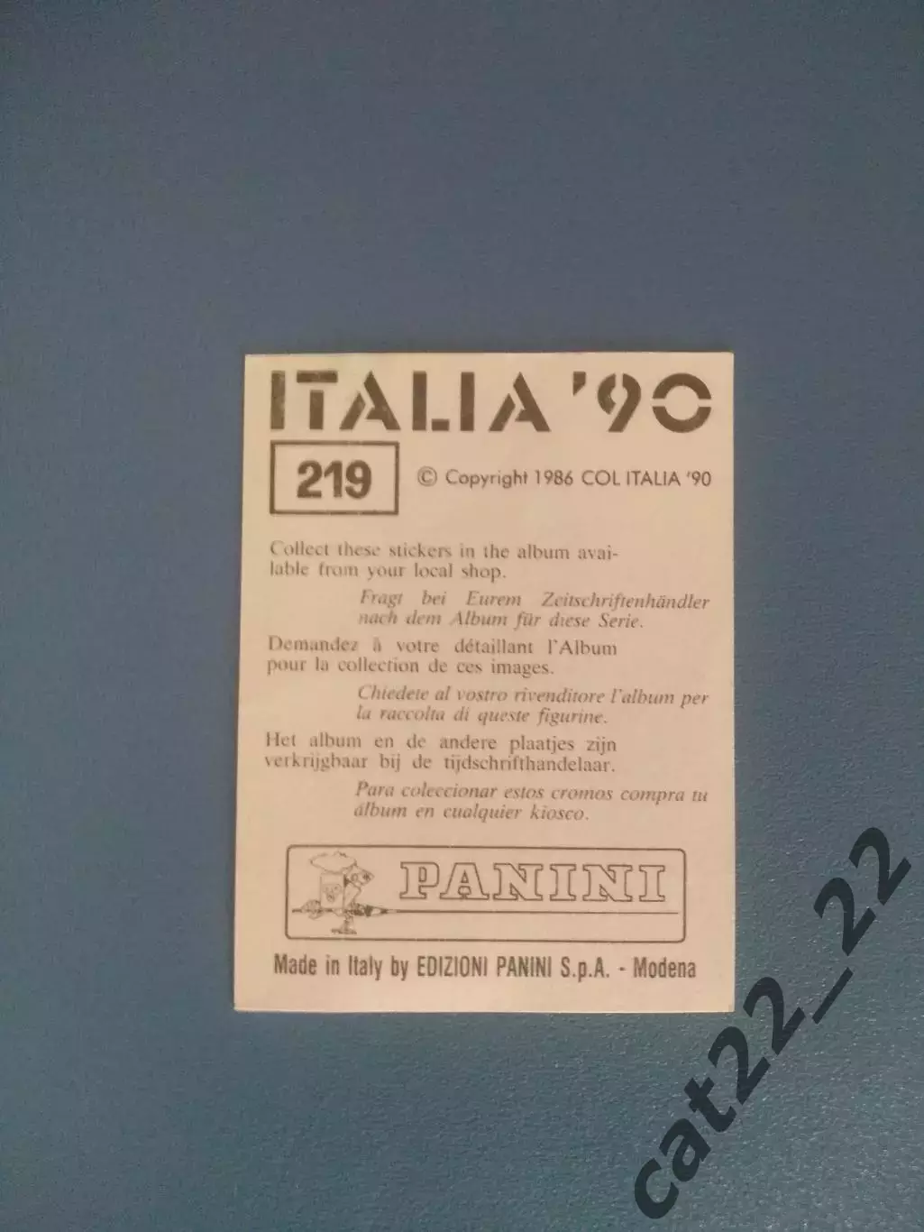 Наклейка. Панини/Panini. Чемпионат мира 1990. № 219 1