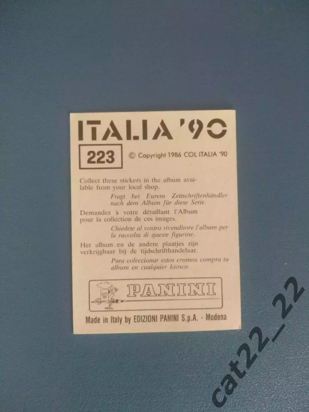 Наклейка. Панини/Panini. Чемпионат мира 1990. № 223 1
