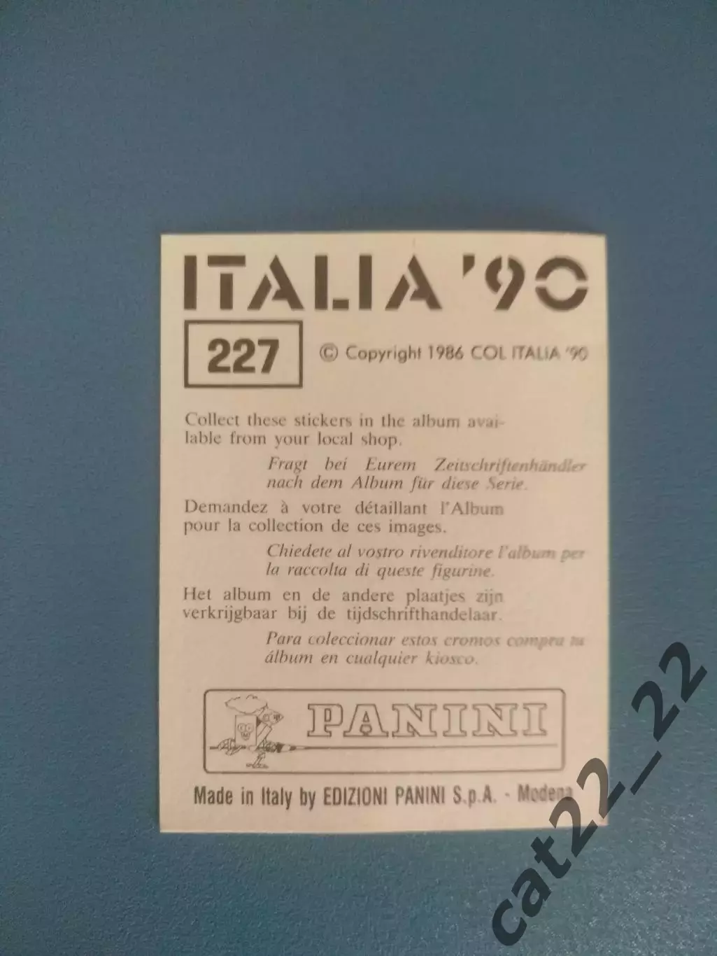 Наклейка. Панини/Panini. Чемпионат мира 1990. № 227 1