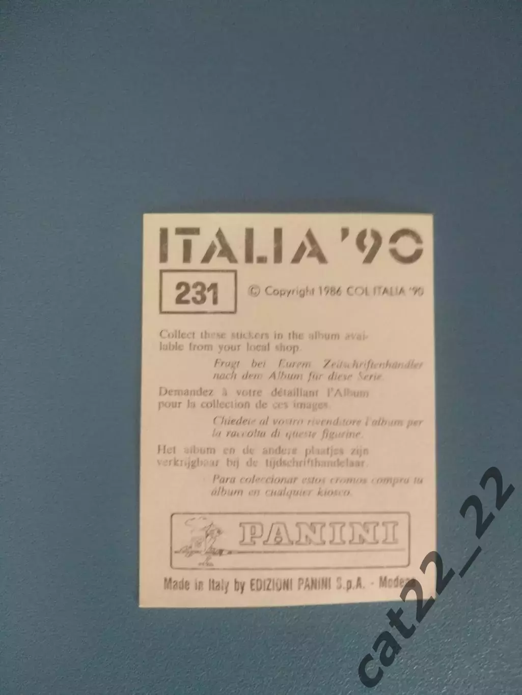 Наклейка. Панини/Panini. Чемпионат мира 1990. № 231 1