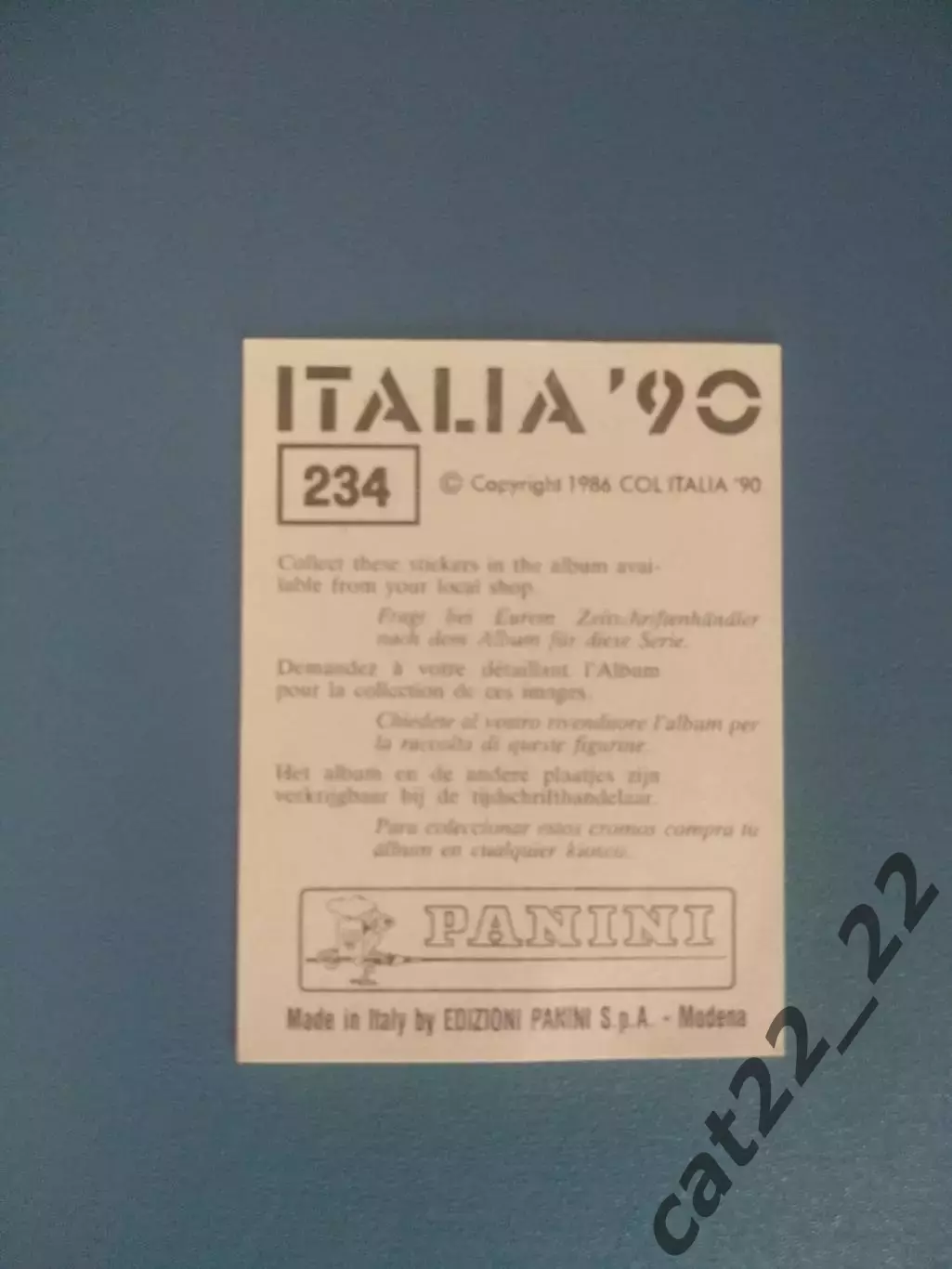 Наклейка. Панини/Panini. Чемпионат мира 1990. № 234 1