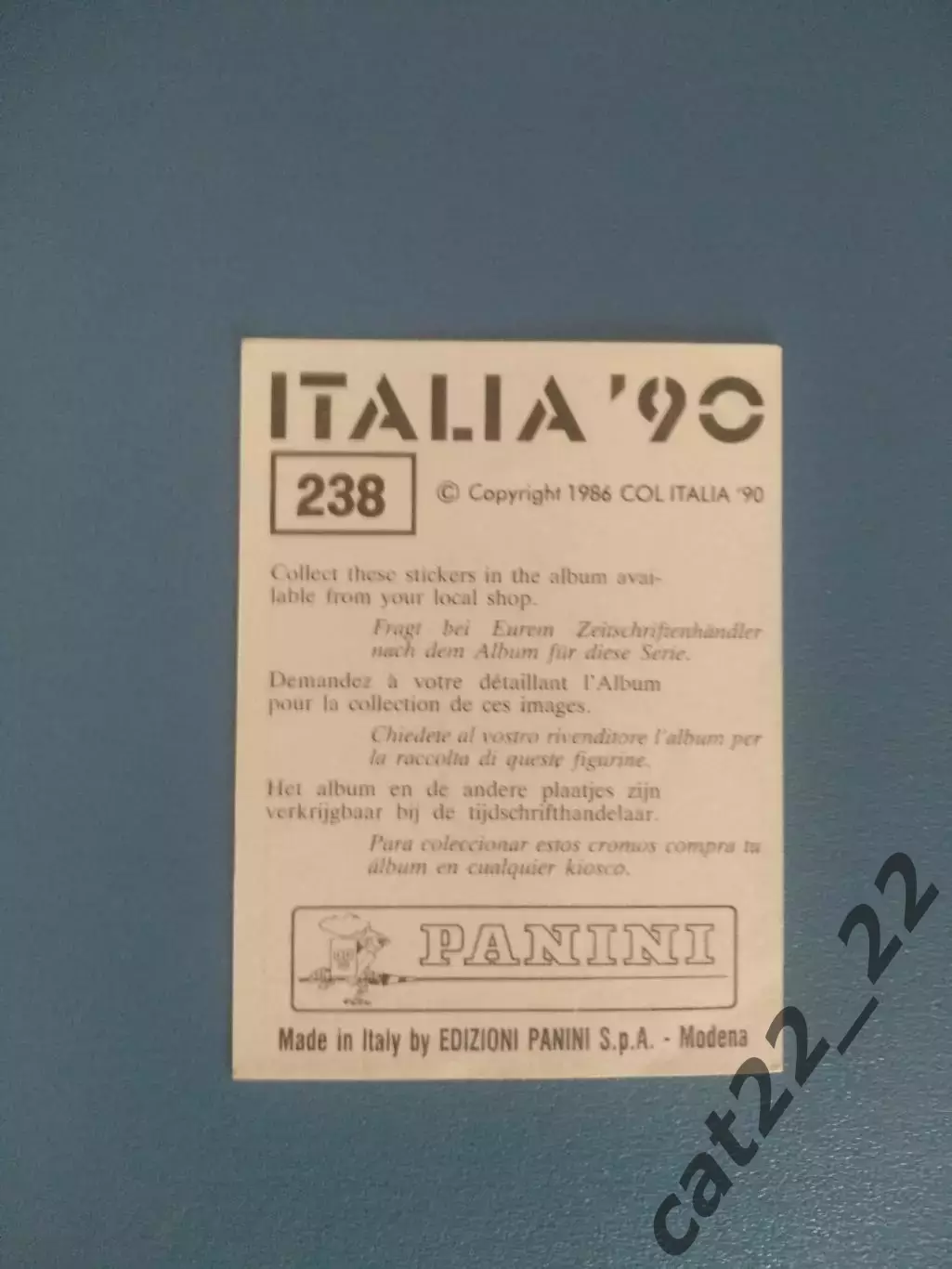 Наклейка. Панини/Panini. Чемпионат мира 1990. № 238 1