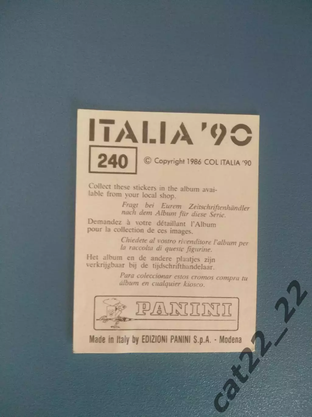 Наклейка. Панини/Panini. Чемпионат мира 1990. № 240 1