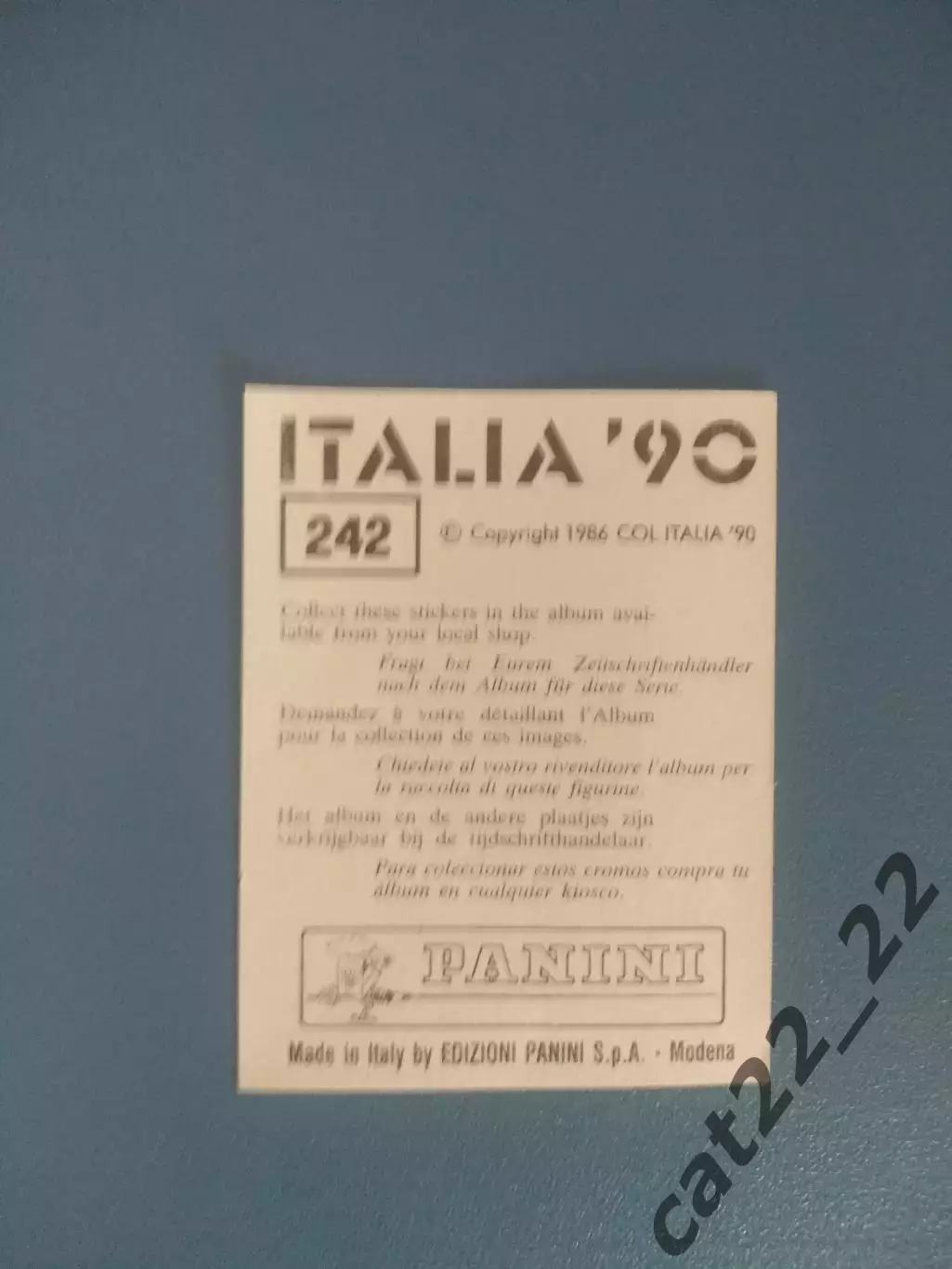 Наклейка. Панини/Panini. Чемпионат мира 1990. № 242 1