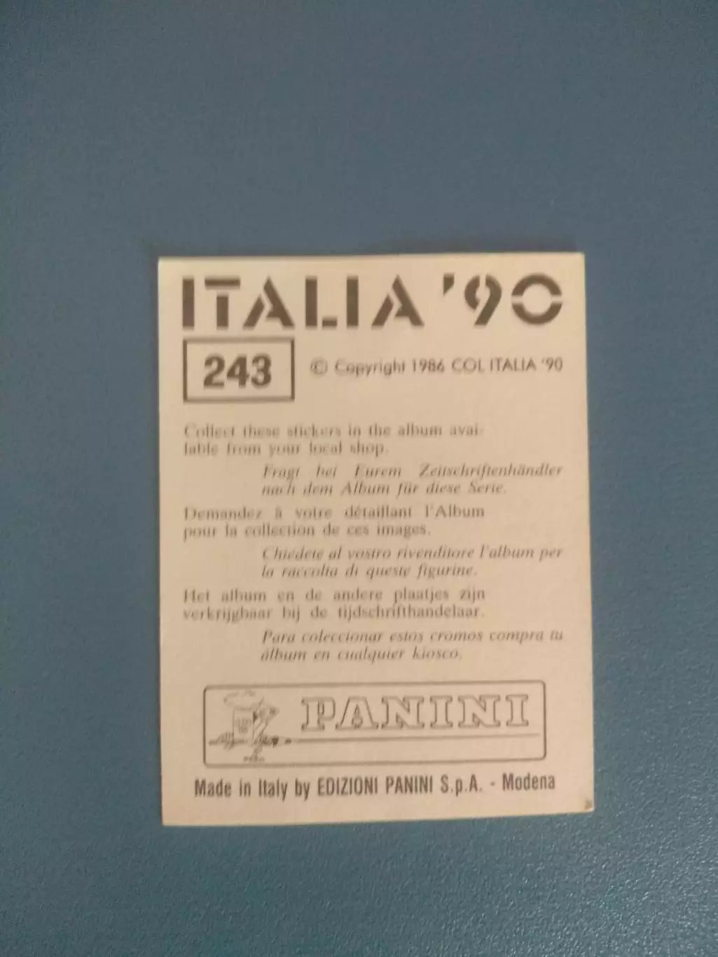 Наклейка. Панини/Panini. Чемпионат мира 1990. № 243 1