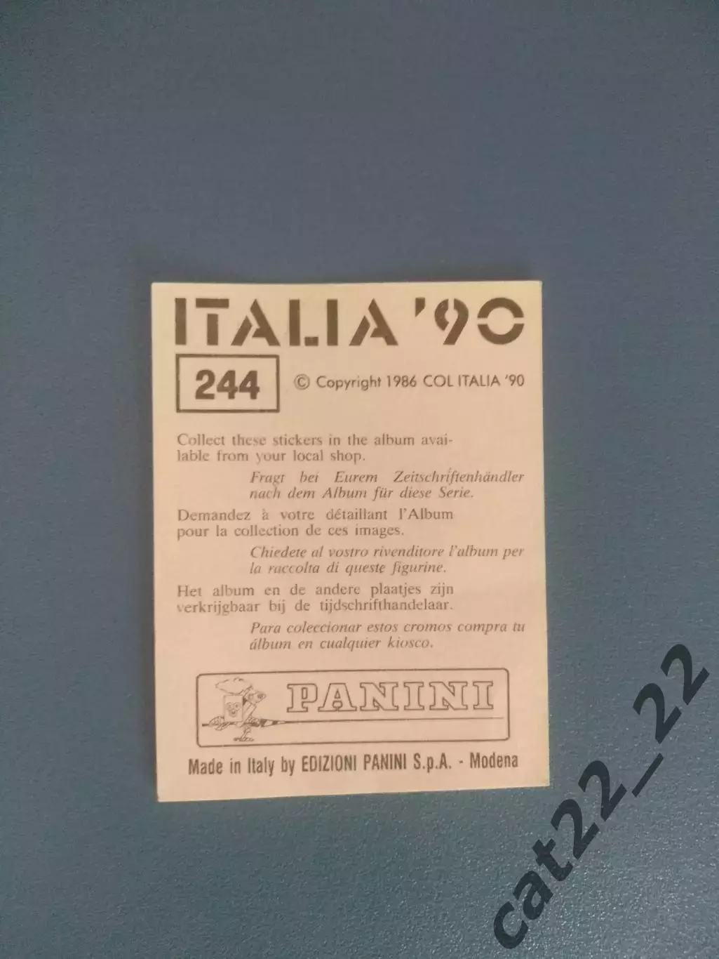 Наклейка. Панини/Panini. Чемпионат мира 1990. № 244 1