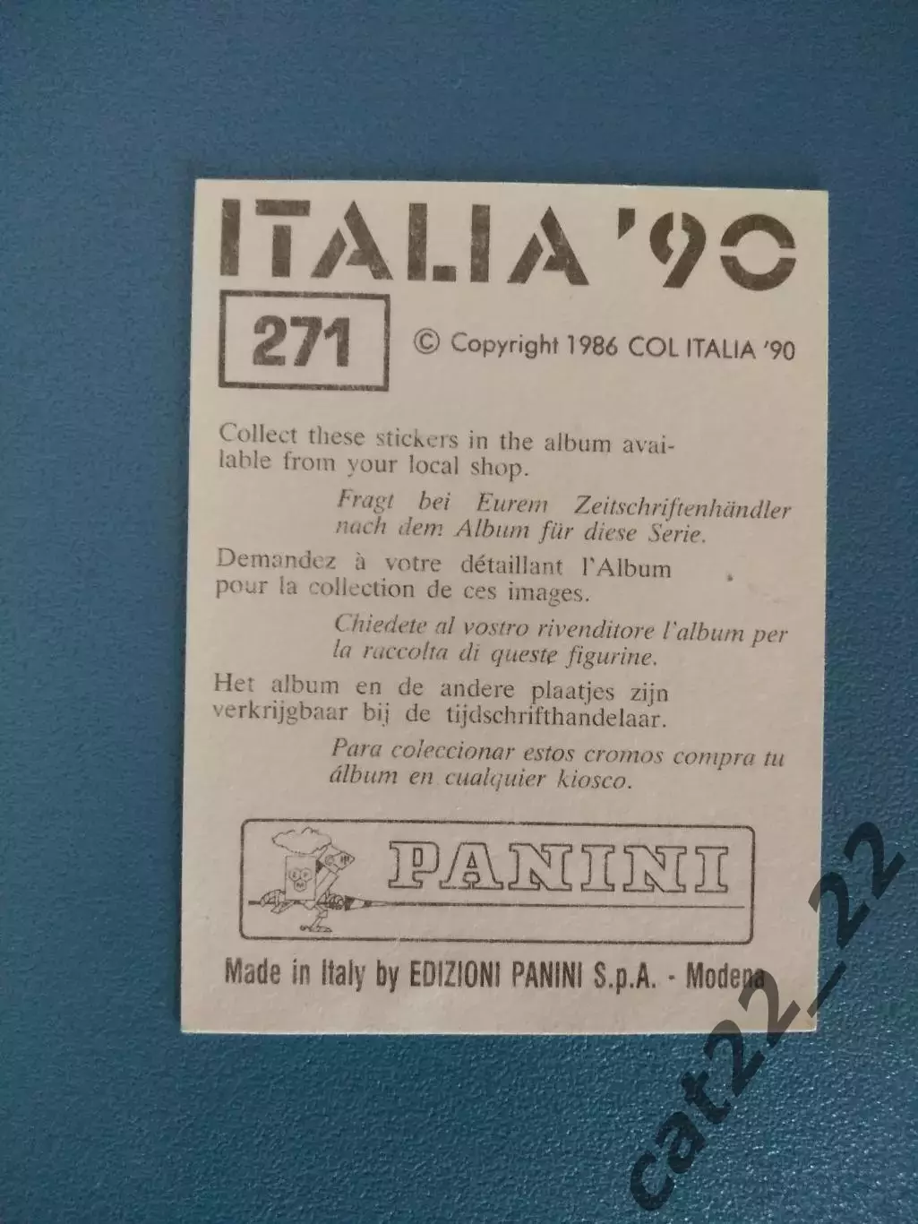 Наклейка. Панини/Panini. Чемпионат мира 1990. № 271 1