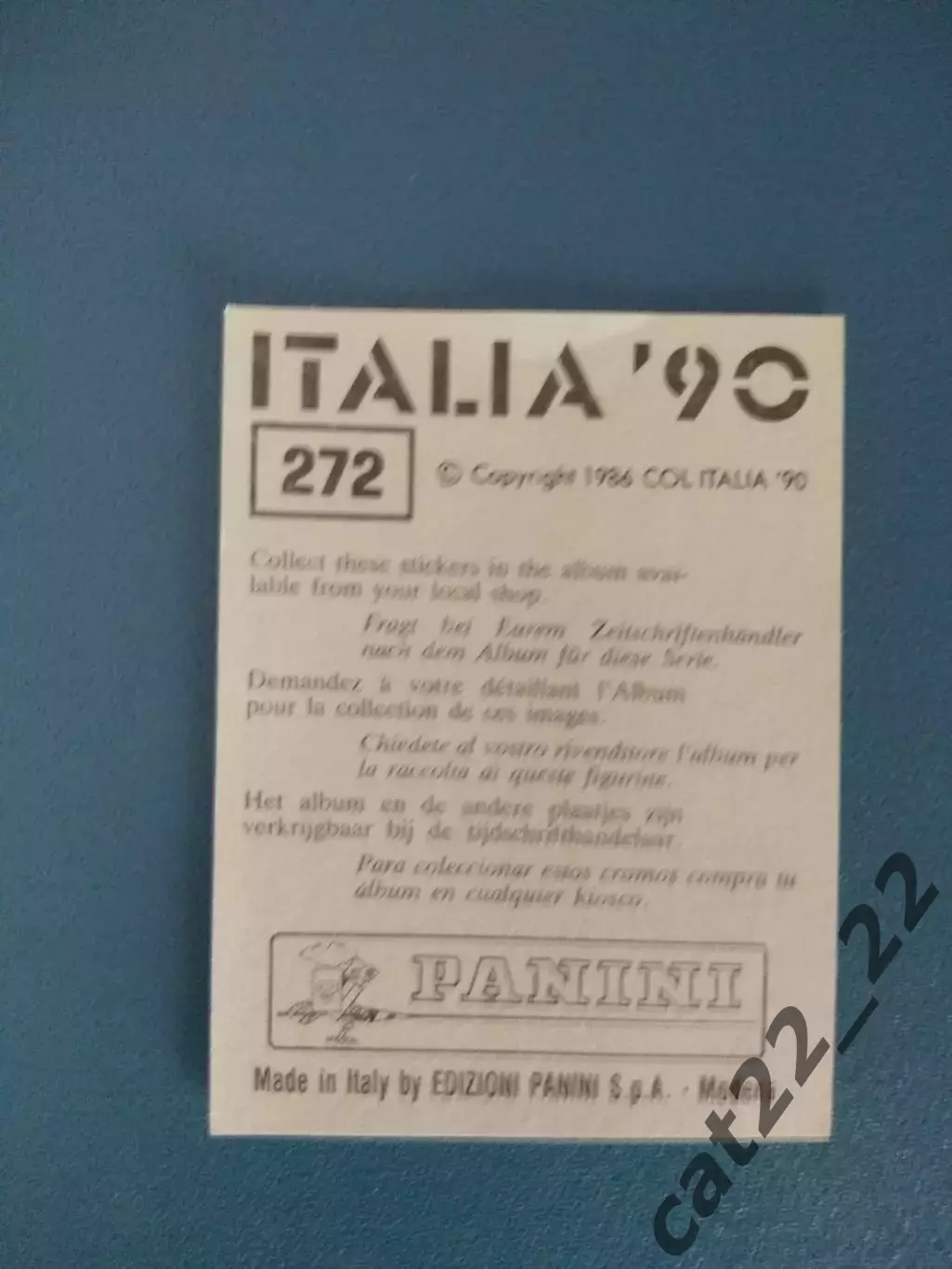 Наклейка. Панини/Panini. Чемпионат мира 1990. № 272 1