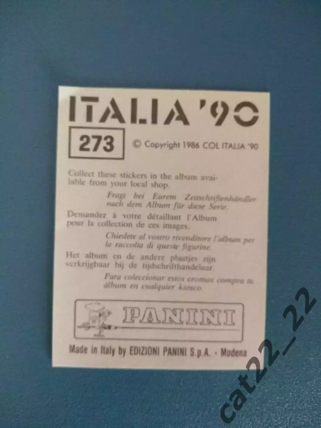 Наклейка. Панини/Panini. Чемпионат мира 1990. № 273 1