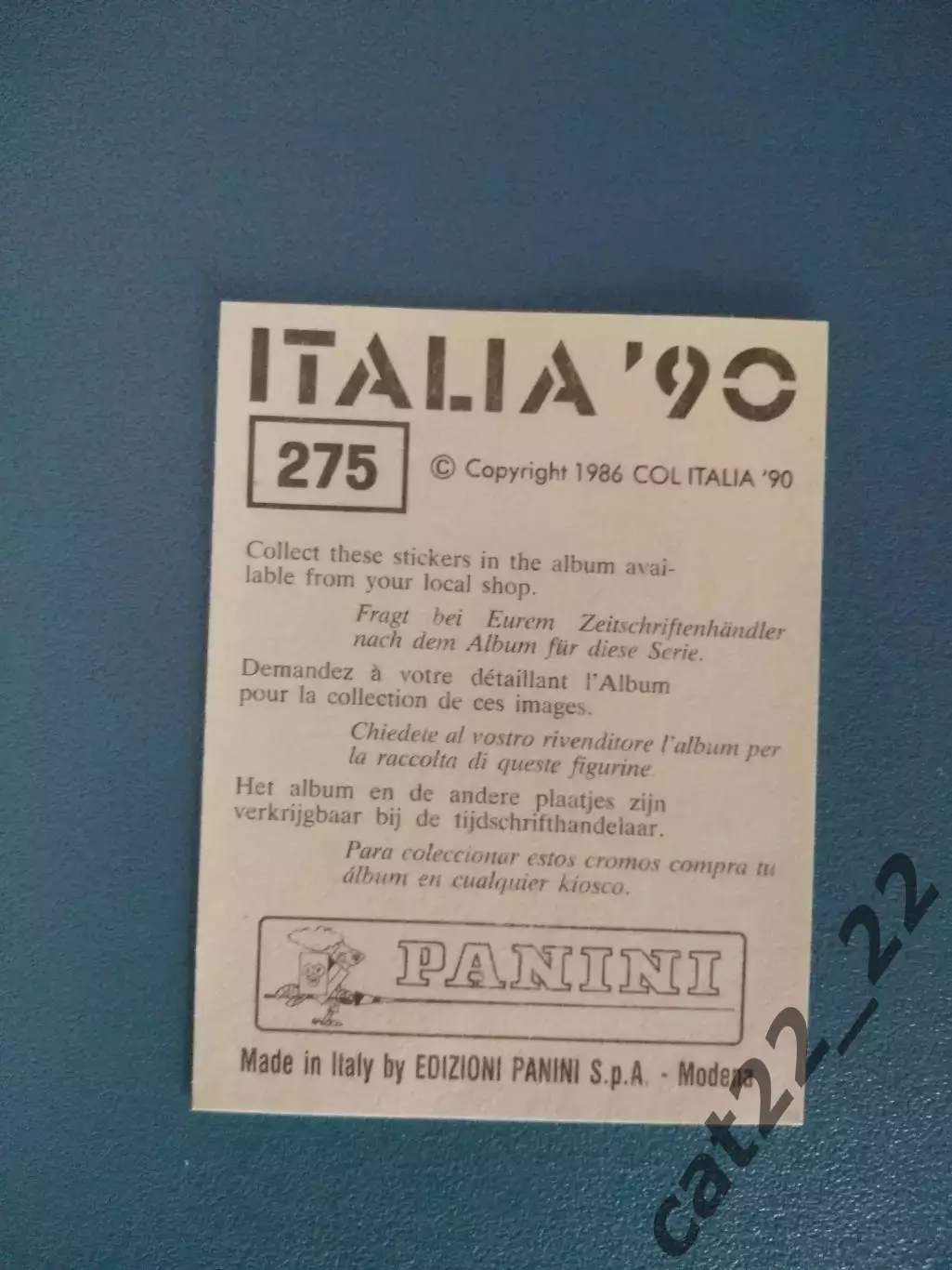 Наклейка. Панини/Panini. Чемпионат мира 1990. № 275 1