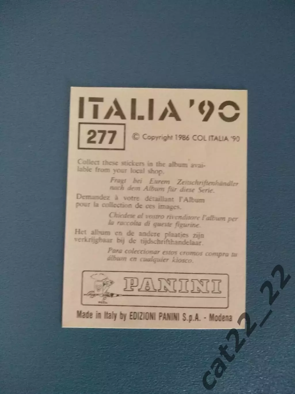 Наклейка. Панини/Panini. Чемпионат мира 1990. № 277 1