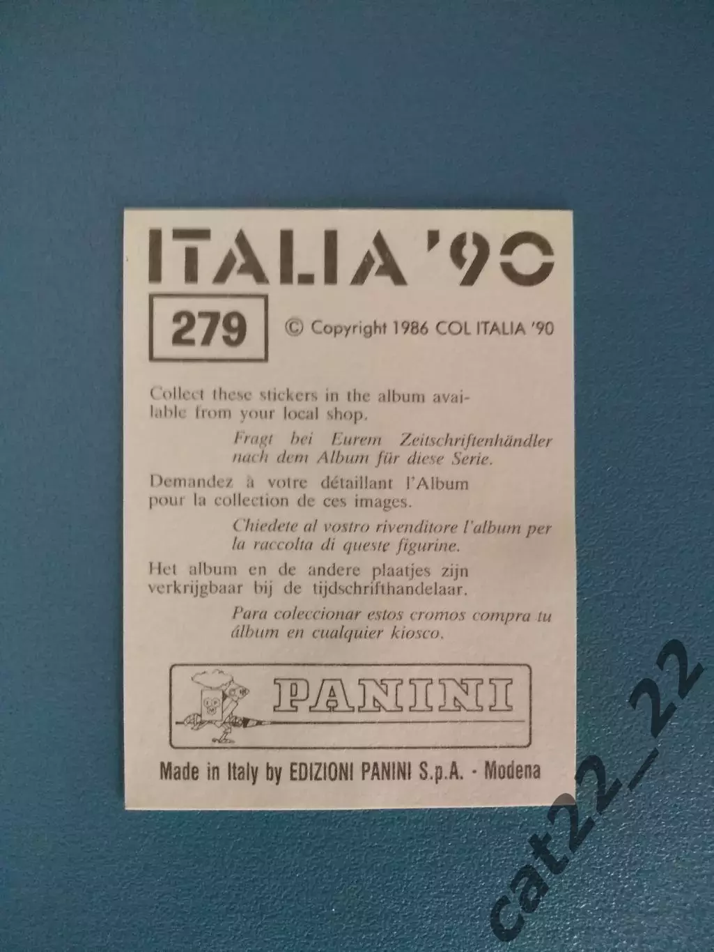 Наклейка. Панини/Panini. Чемпионат мира 1990. № 279 1