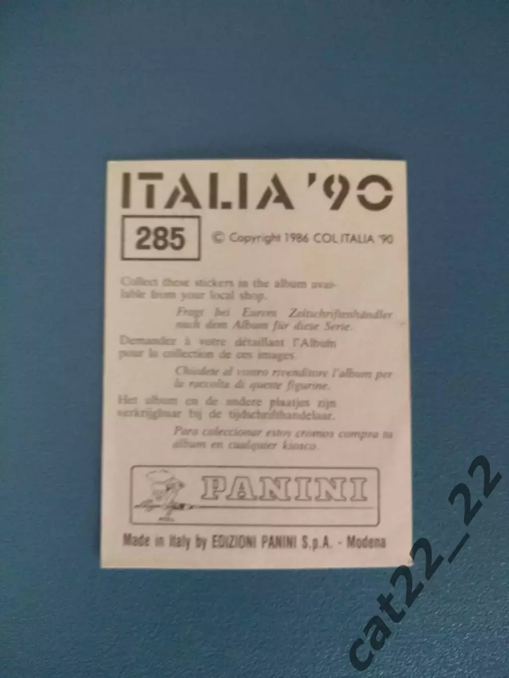 Наклейка. Панини/Panini. Чемпионат мира 1990. № 285 1