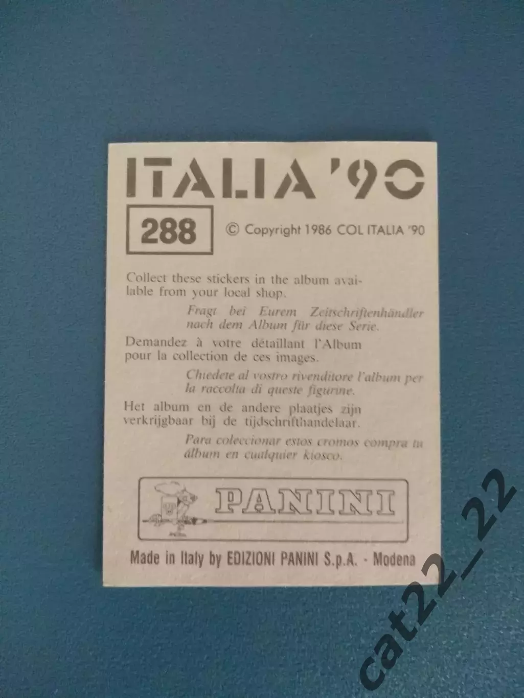 Наклейка. Панини/Panini. Чемпионат мира 1990. № 288 1