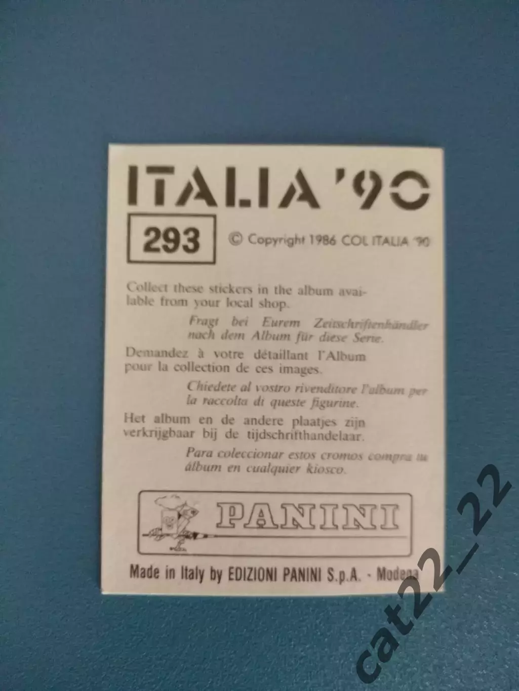 Наклейка. Панини/Panini. Чемпионат мира 1990. № 293 1