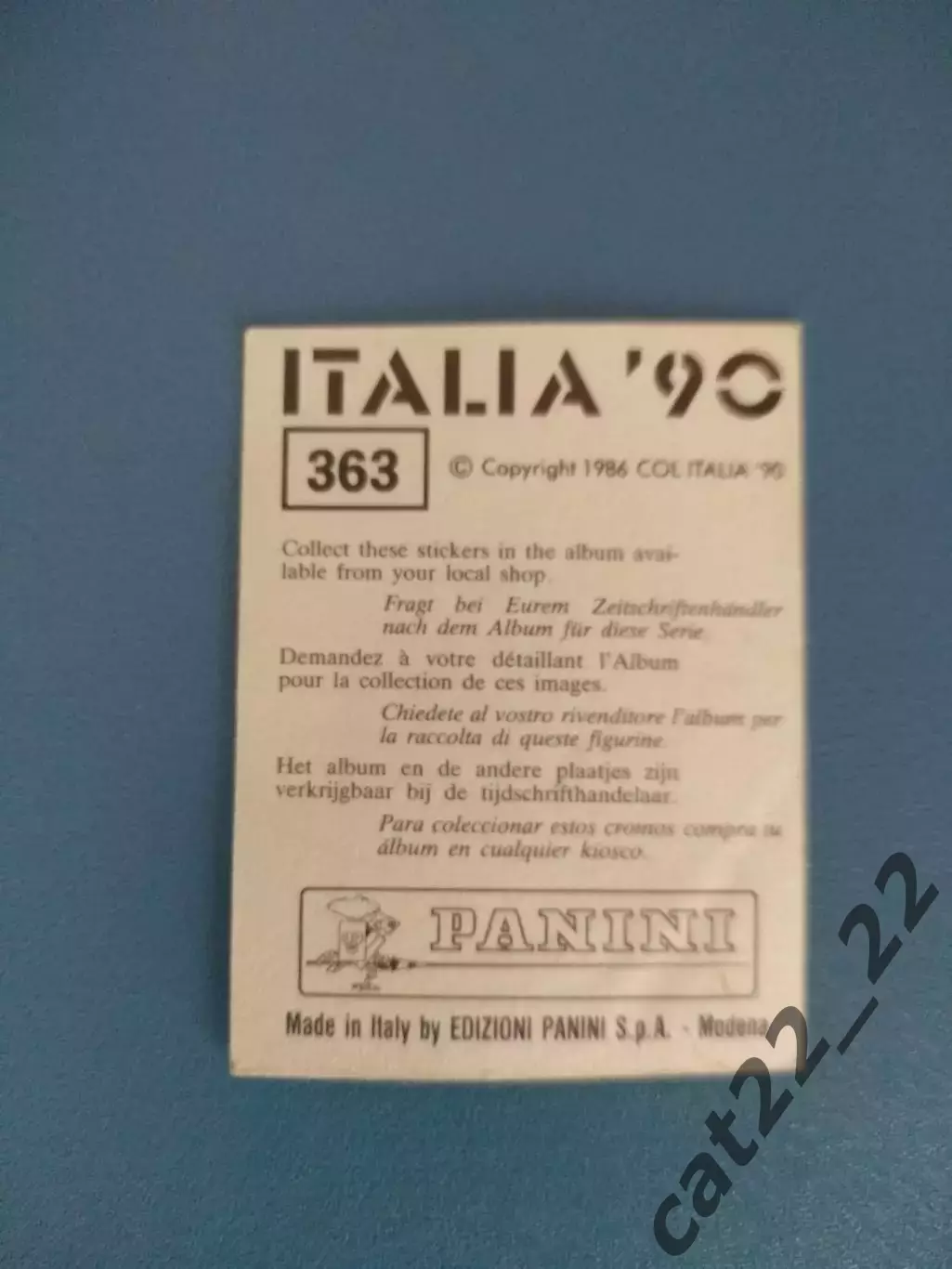 Наклейка. Панини/Panini. Чемпионат мира 1990. № 363 1
