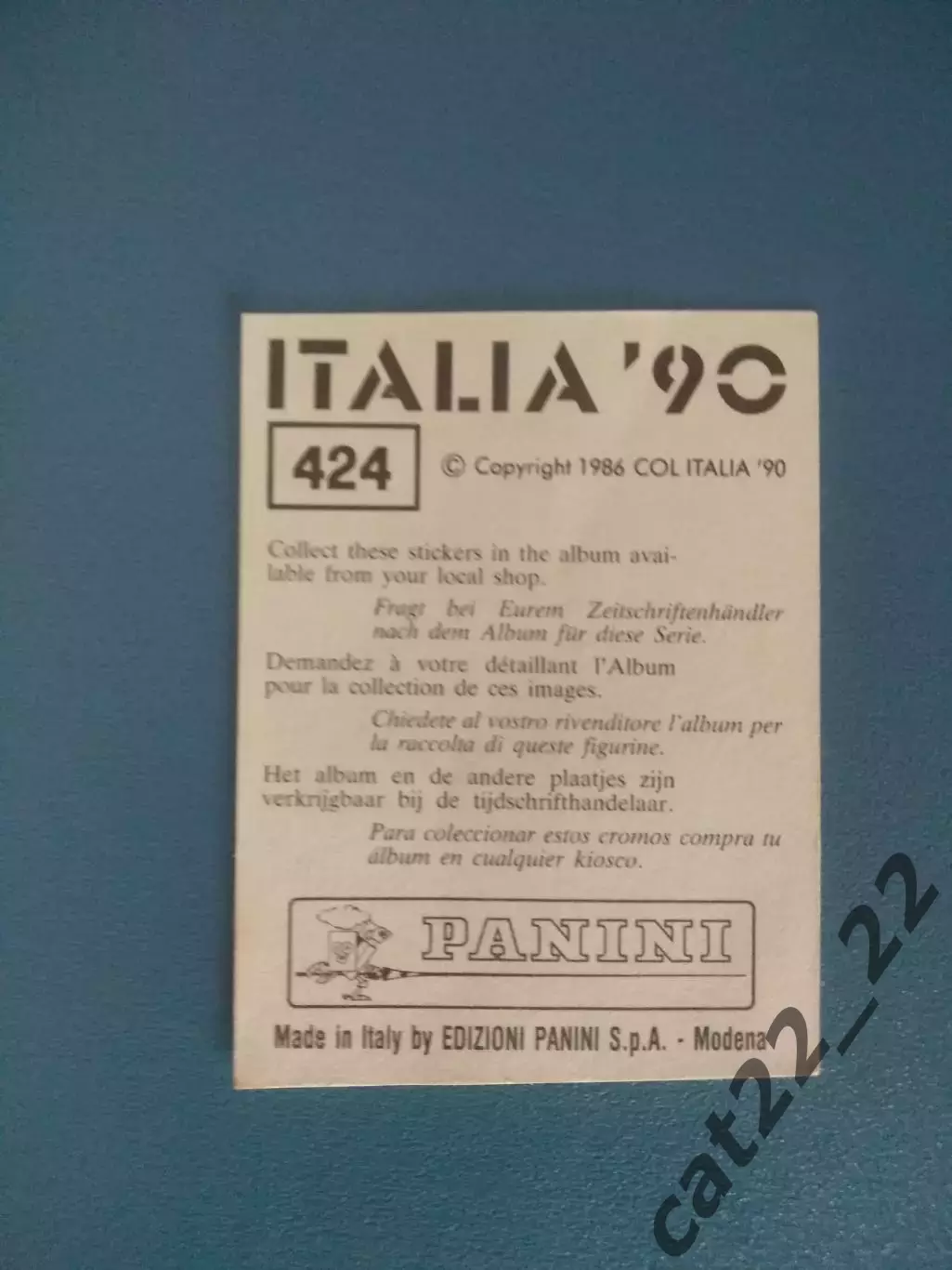 Наклейка. Панини/Panini. Чемпионат мира 1990. № 424 1