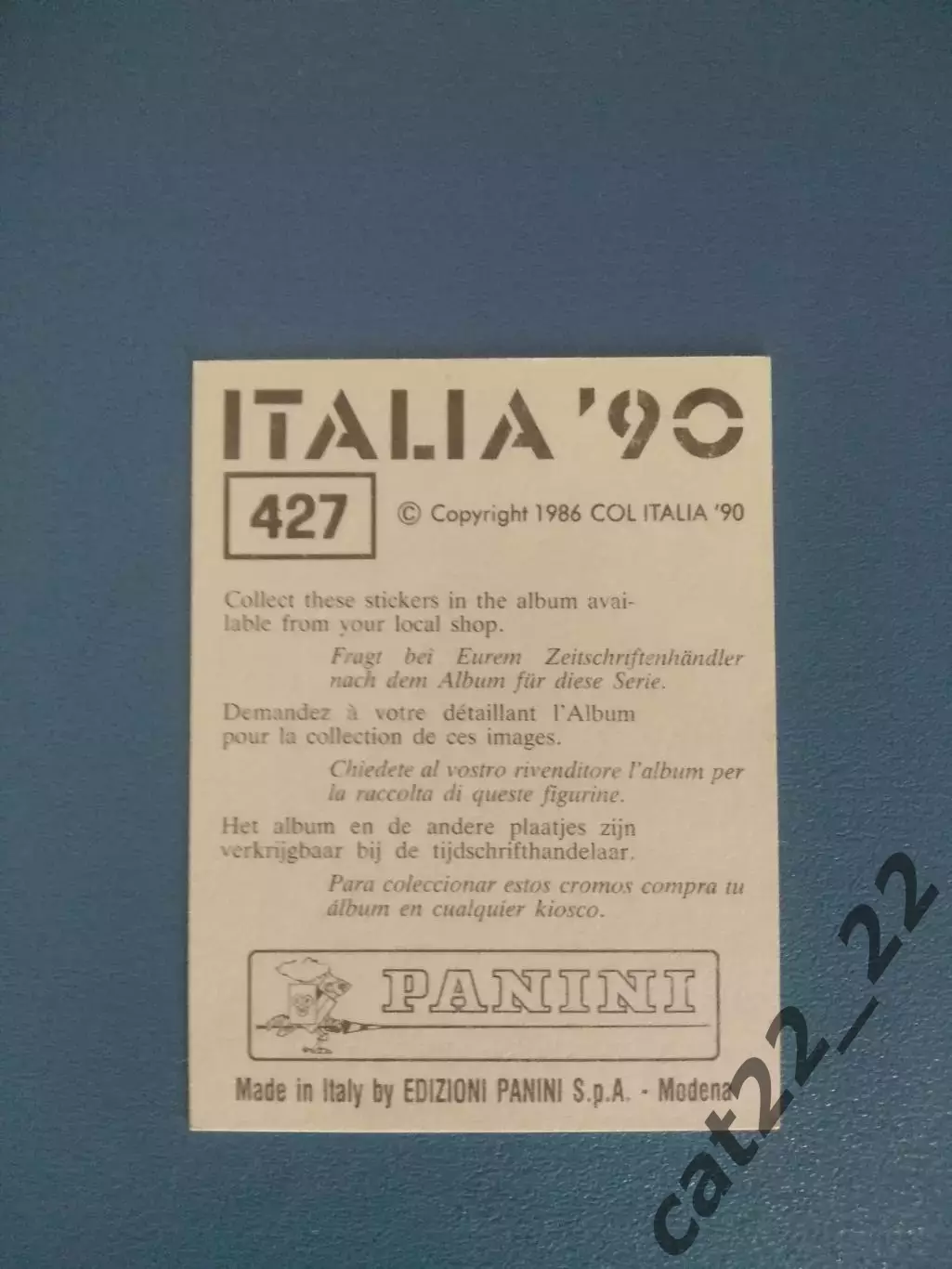 Наклейка. Панини/Panini. Чемпионат мира 1990. № 427 1