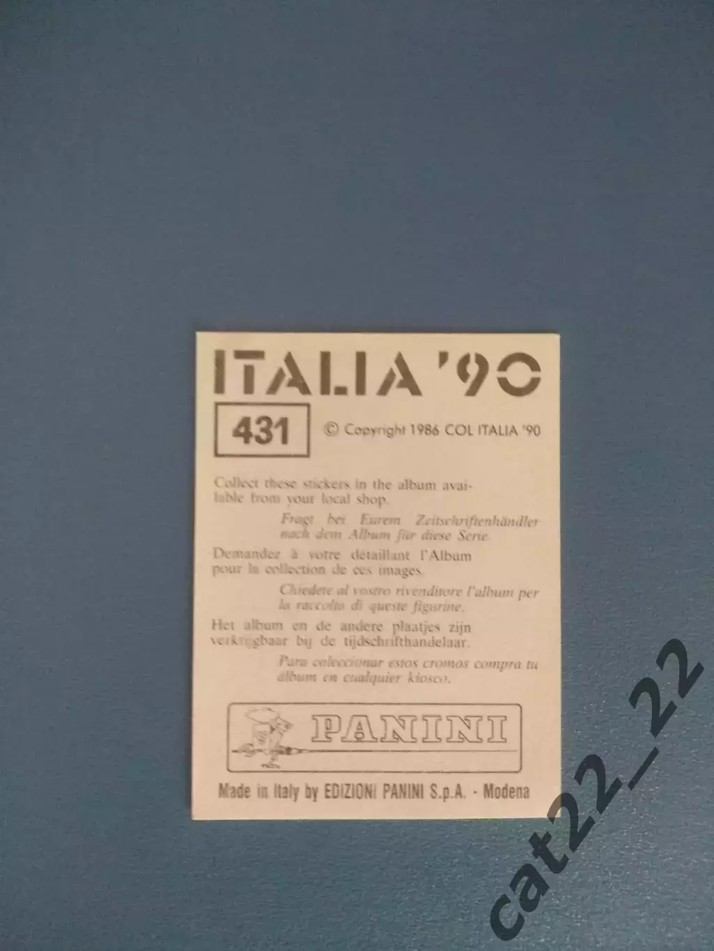 Наклейка. Панини/Panini. Чемпионат мира 1990. № 431 1