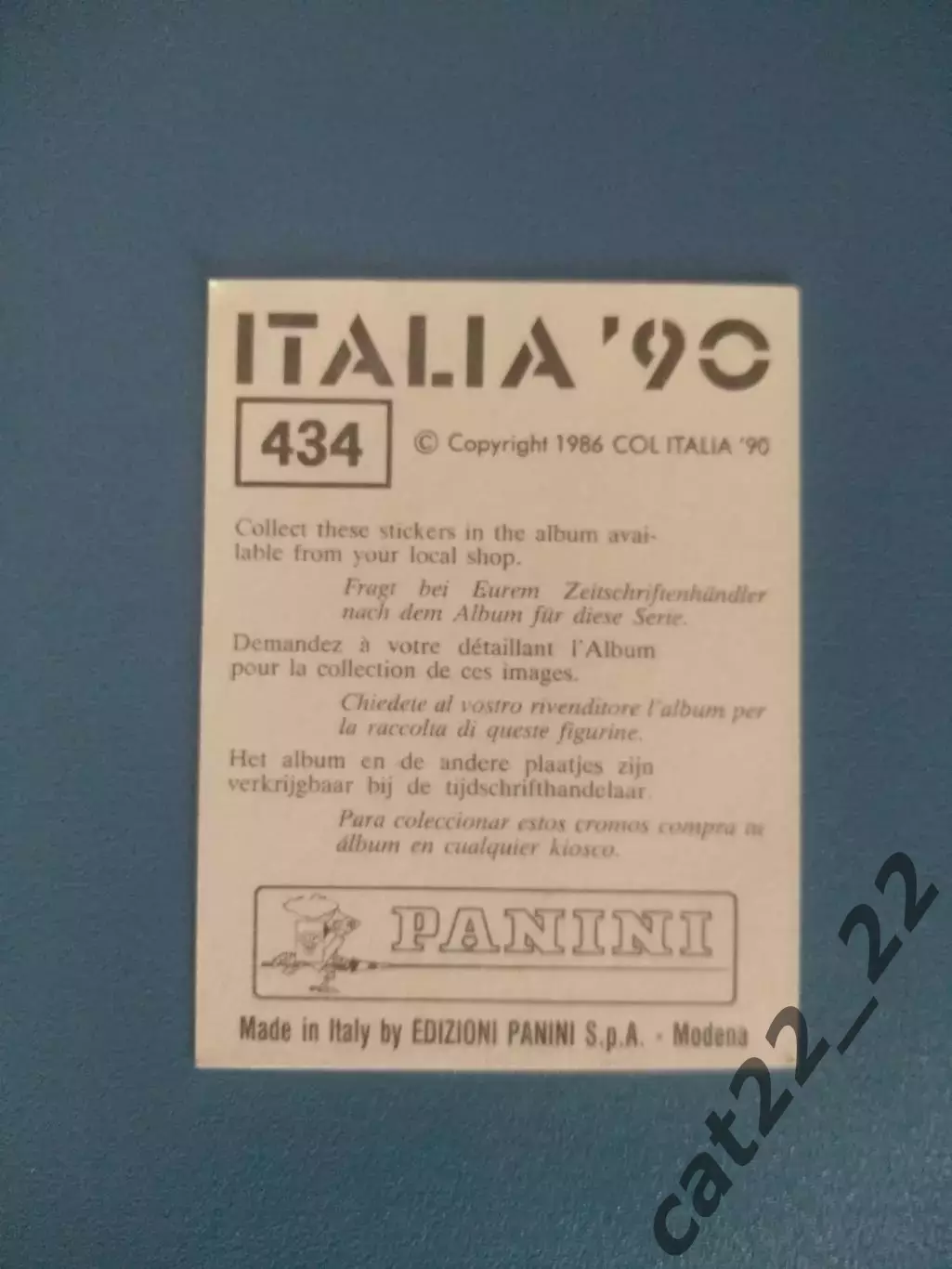 Наклейка. Панини/Panini. Чемпионат мира 1990. № 434 1