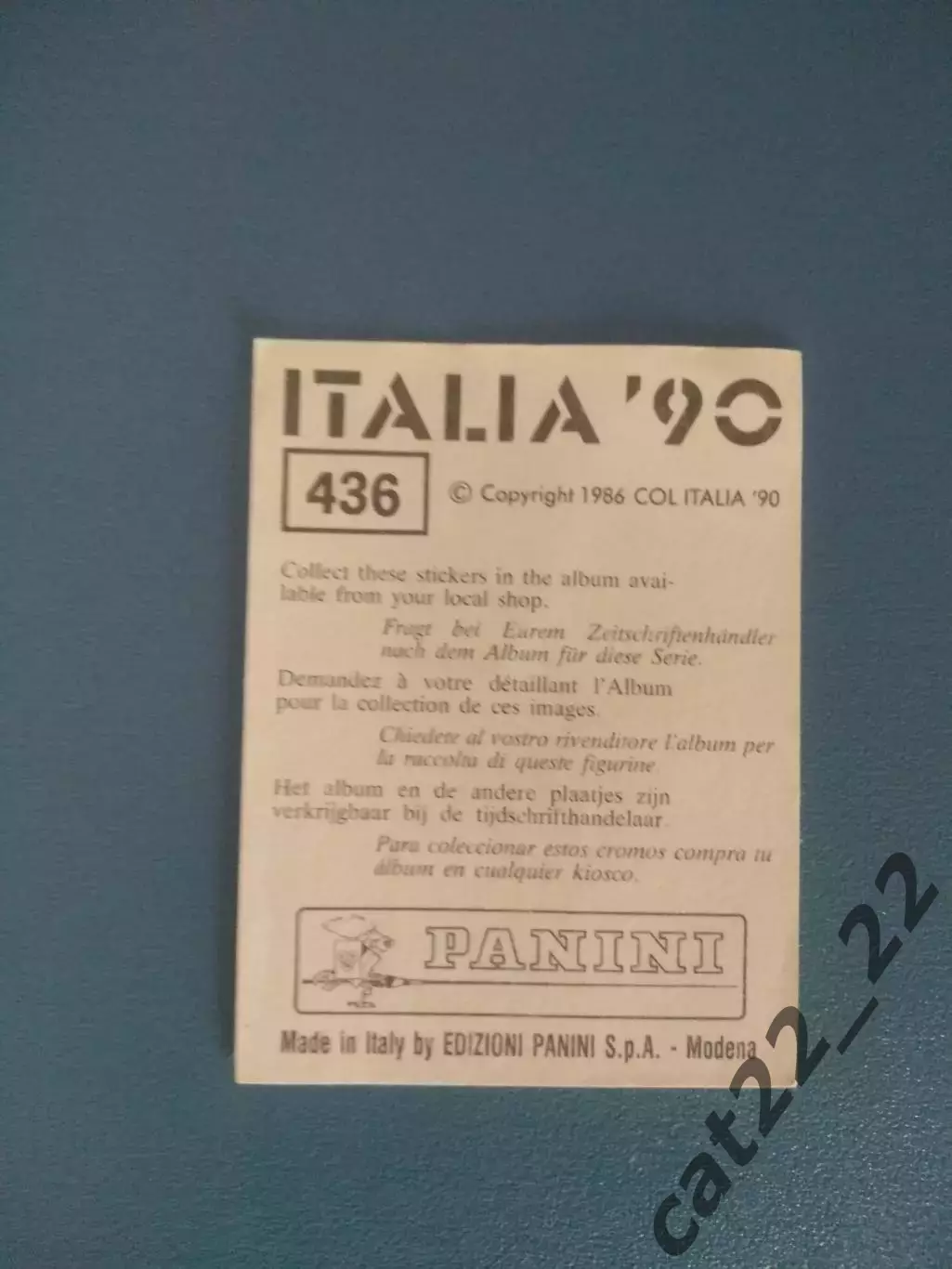 Наклейка. Панини/Panini. Чемпионат мира 1990. № 436 1