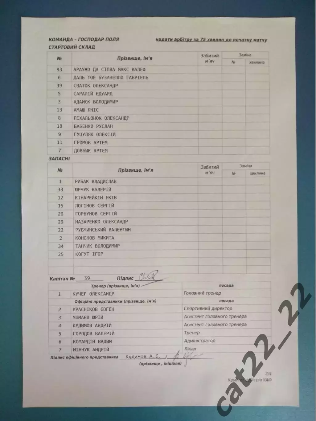 Матчевый протокол! Оригинал! СК Днепр - 1 Днепр - Верес Ровно 2022/2023