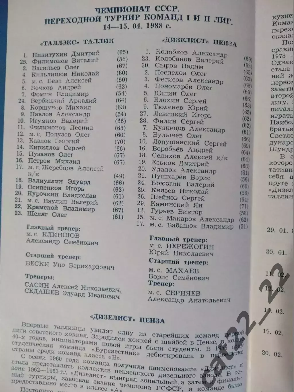 Таллэкс Таллин СССР/Эстония - Дизелист Пенза СССР/Россия 1987/1988 1