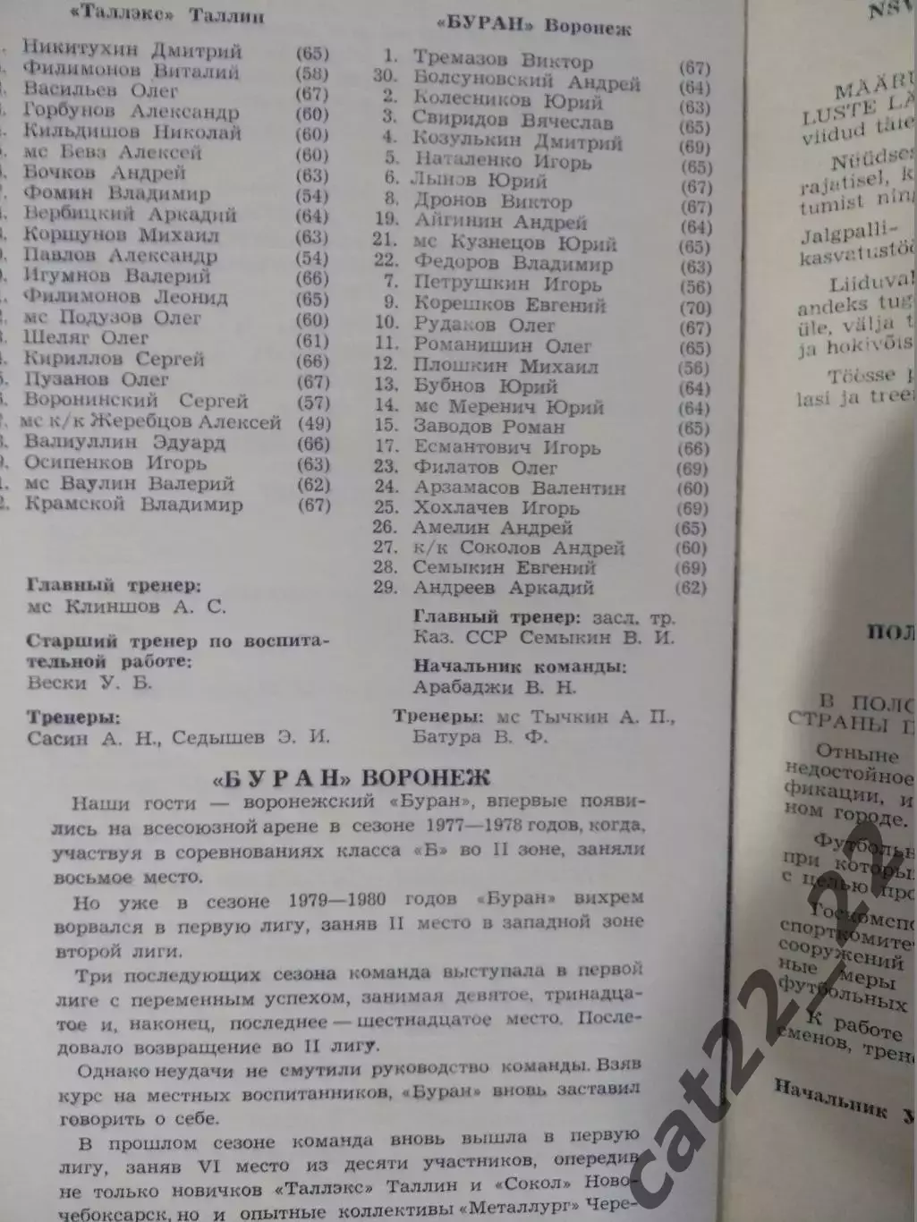 Таллэкс Таллин СССР/Эстония - Буран Воронеж СССР/Россия 1987/1988 1