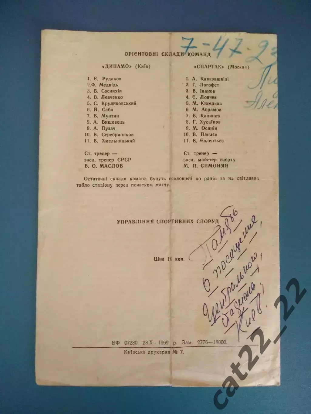 Динамо Киев СССР/Украина - Спартак Москва СССР/Россия 1969 1