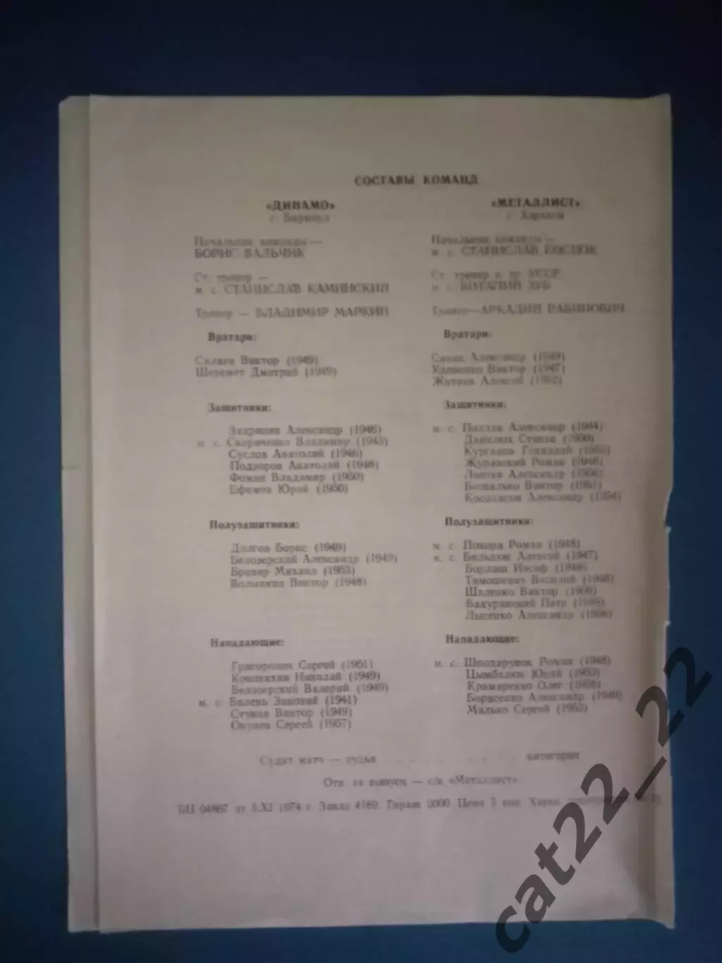 Турнир 1974. 2 лига. Металлист Харьков СССР/Украина - Динамо Барнаул СССР/Россия 1