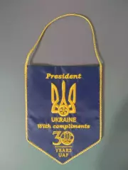 Индивидуальный вышитый оригинальный вымпел от президента УАФ. Украина 2021