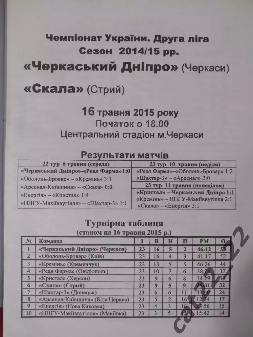 Черкасский Днепр Черкассы - Скала Стрый 2014/2015 1