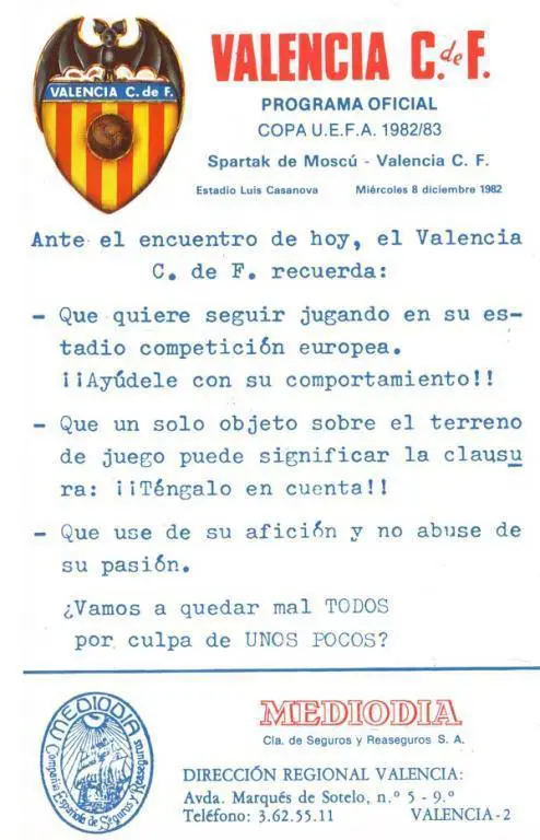 ПОСЛЕДНЯЯ ЦЕНА!ВАЛЕНСИЯ - СПАРТАК 1982