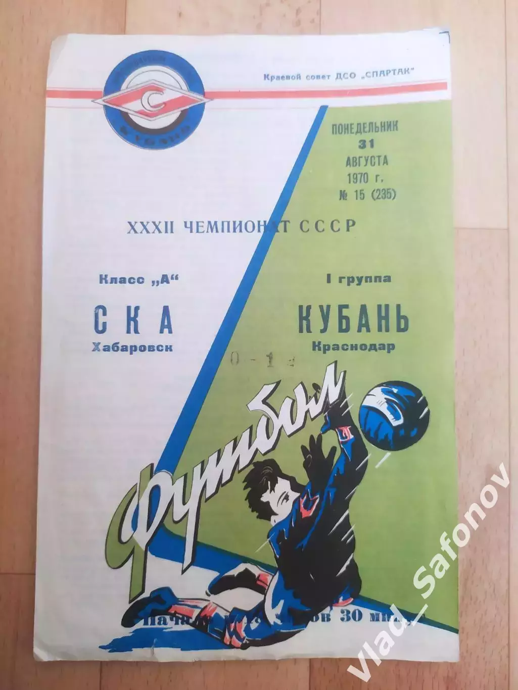 Кубань(Краснодар) - Ска(Хабаровск). 1 лига. 31/08/1970.