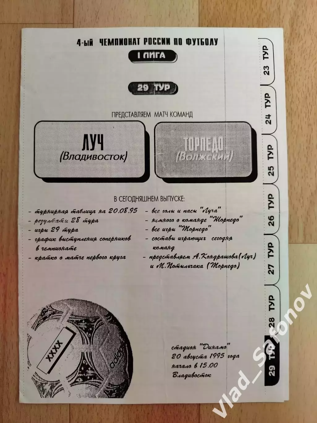 Луч(Владивосток) - Торпедо(Волжский). 1 лига. 20/08/1995.
