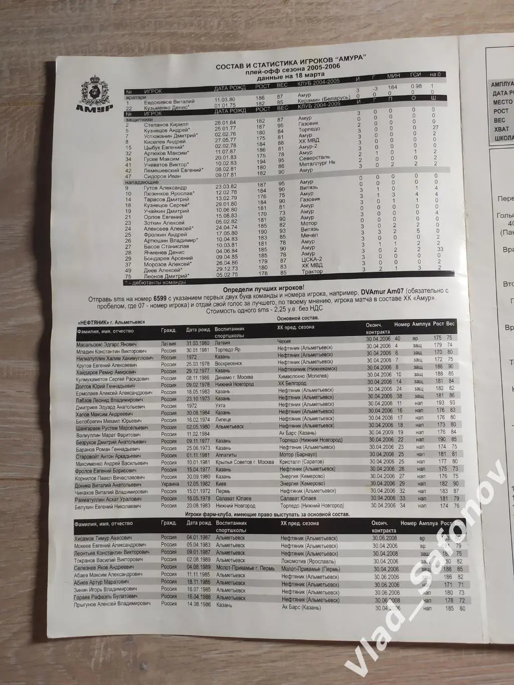Амур(Хабаровск) - Нефтяник(Альметьевск). Высшая лига, плей-офф 1/4. 25-26/3/2006 1