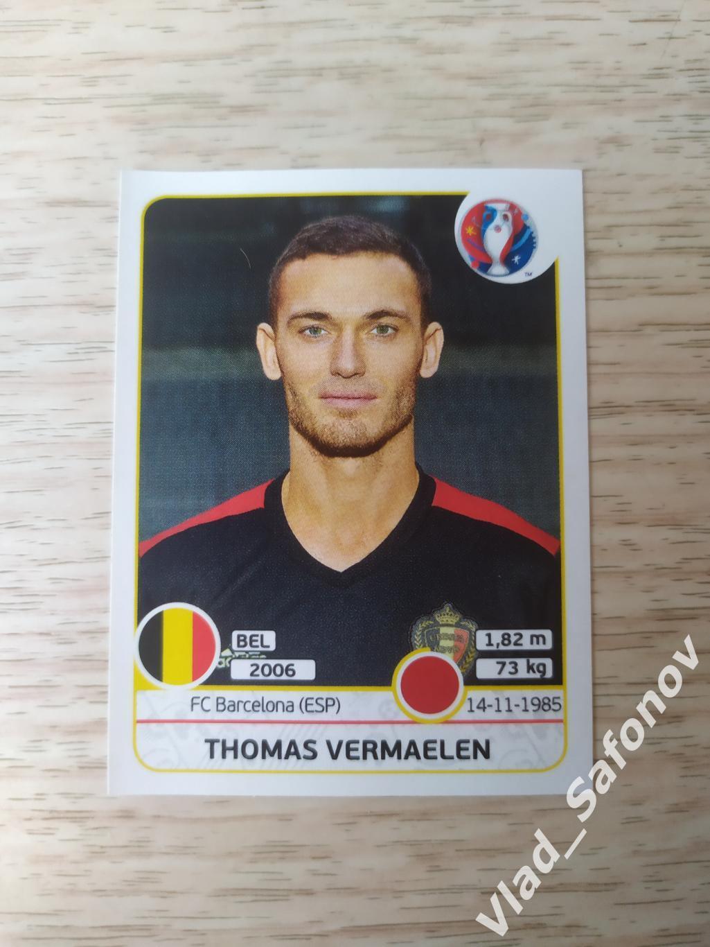 Наклейка Panini. Томас Вермален. Евро 2016.