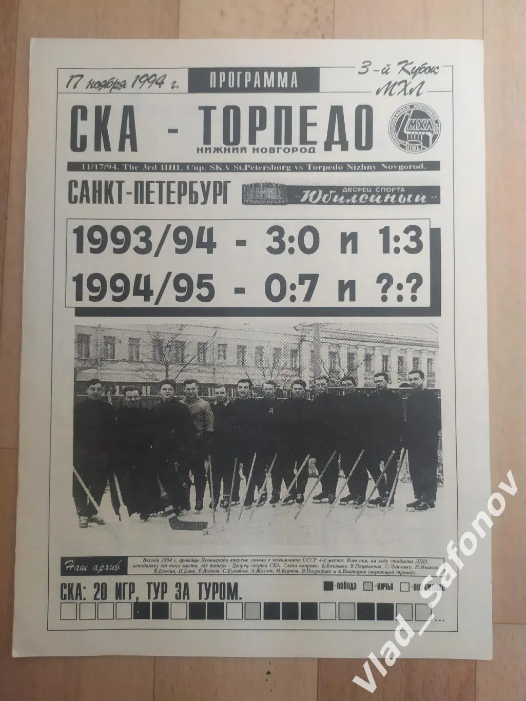 Ска(Санкт-Петербург) - Торпедо(Нижний Новгород). МХЛ. 17/11/1994.