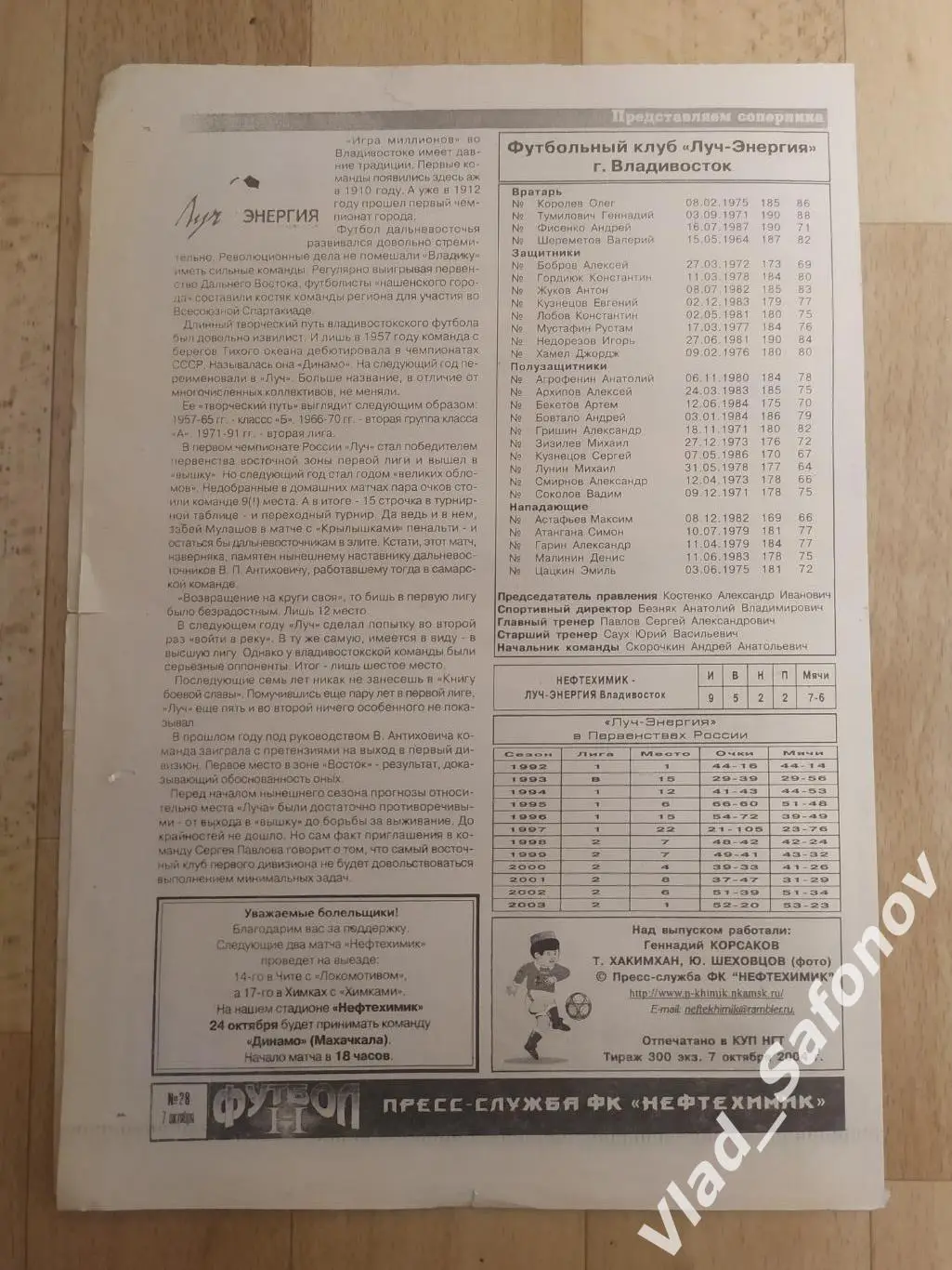 Нефтехимик(Нижнекамск) - Луч(Владивосток). 1 дивизион. 07/10/2004. 1