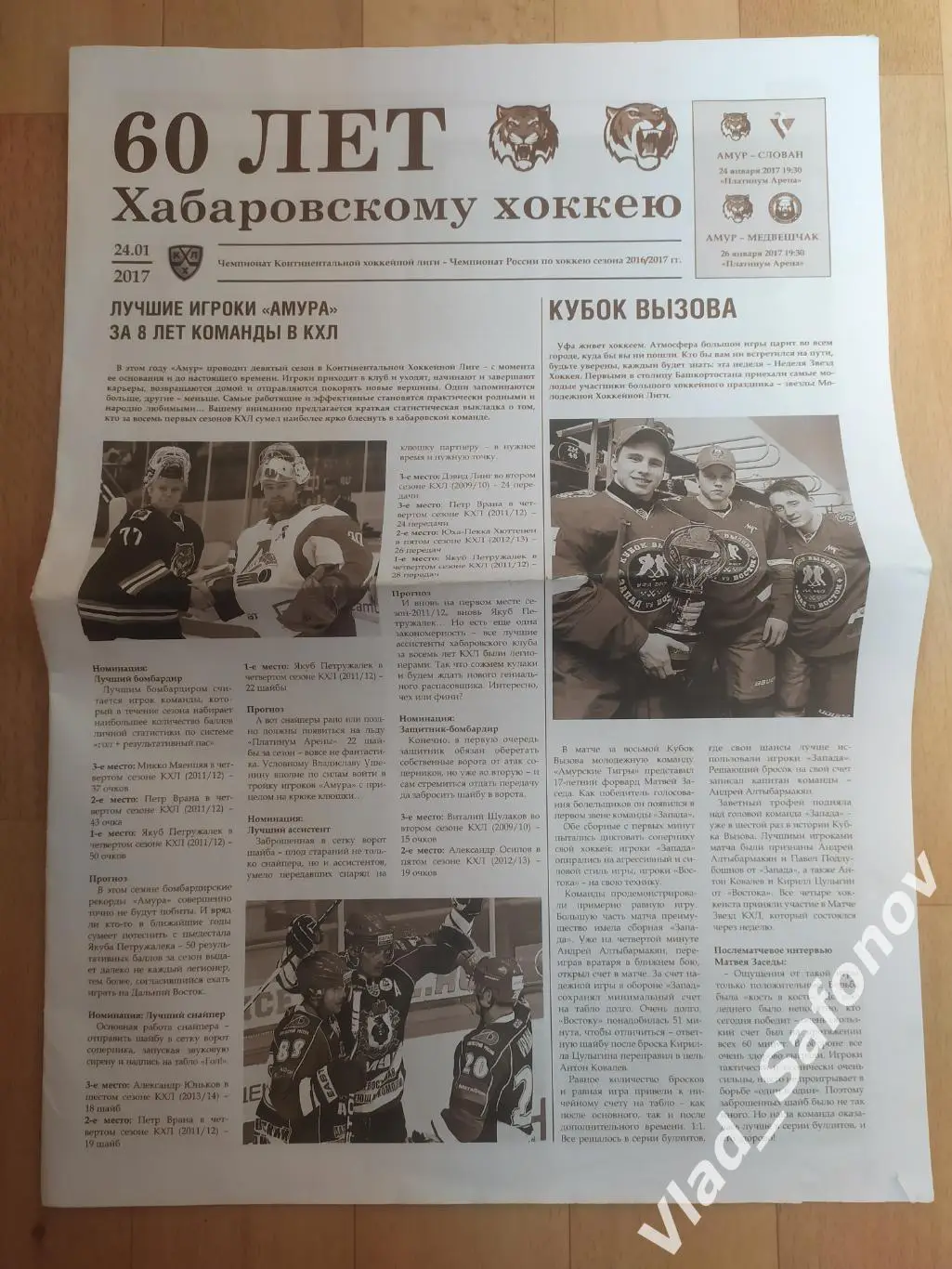 Амур(Хабаровск) - Слован(Братислава) /Медвешчак(Загреб). КХЛ. 24-26/01/2017.