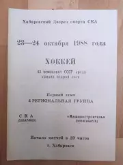 Ска(Хабаровск) - Машиностроитель(Новосибирск). 2 лига, 1 этап. 23-24/10/1988.
