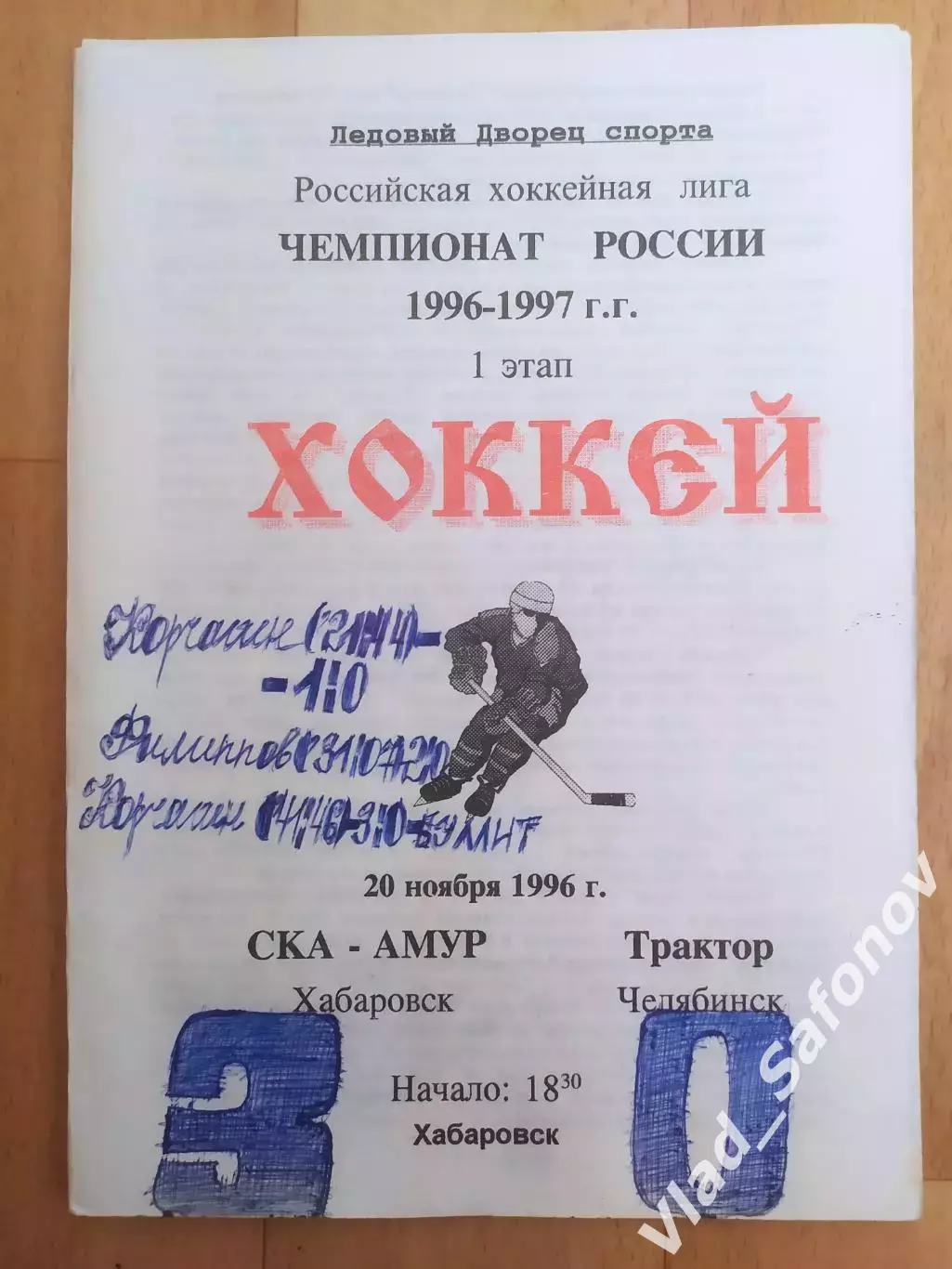 Ска-Амур(Хабаровск) - Трактор(Челябинск). РХЛ, 1 этап. 20/11/1996.