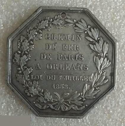Медаль, ЖД, Железная Дорога, из Парижа в Орлеан, Париж, Орлеан, Серебро, 1838 год, 36х36 мм. 4
