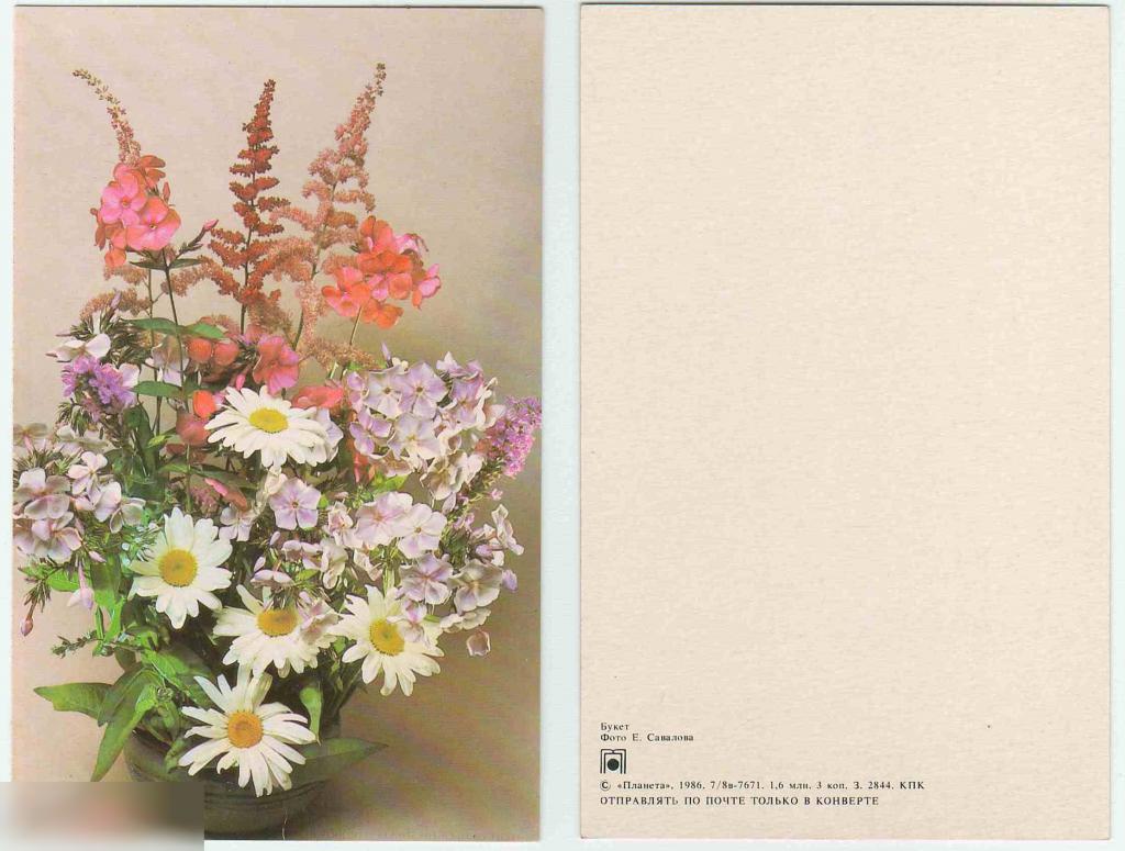 Открытка, Цветы, Цветок, Букет, 1986 год