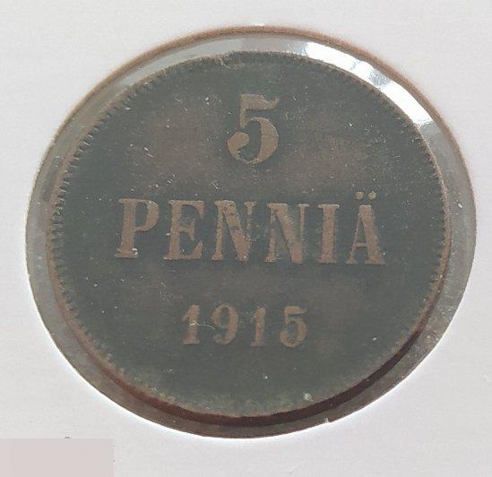 Монета, Финляндия, 5 Пенни, Pennia, 1915 год, Монета для Финляндии в Составе Российской Империи Клуб 2