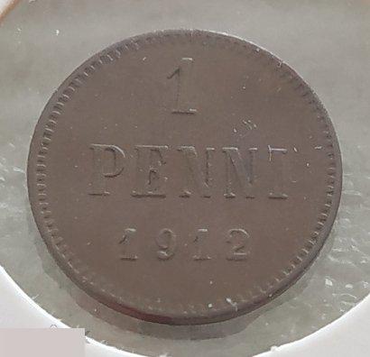 Монета, Финляндия, 1 Пенни, Pennia, 1912 год, Монета для Финляндии в Составе Российской Империи Клуб 2