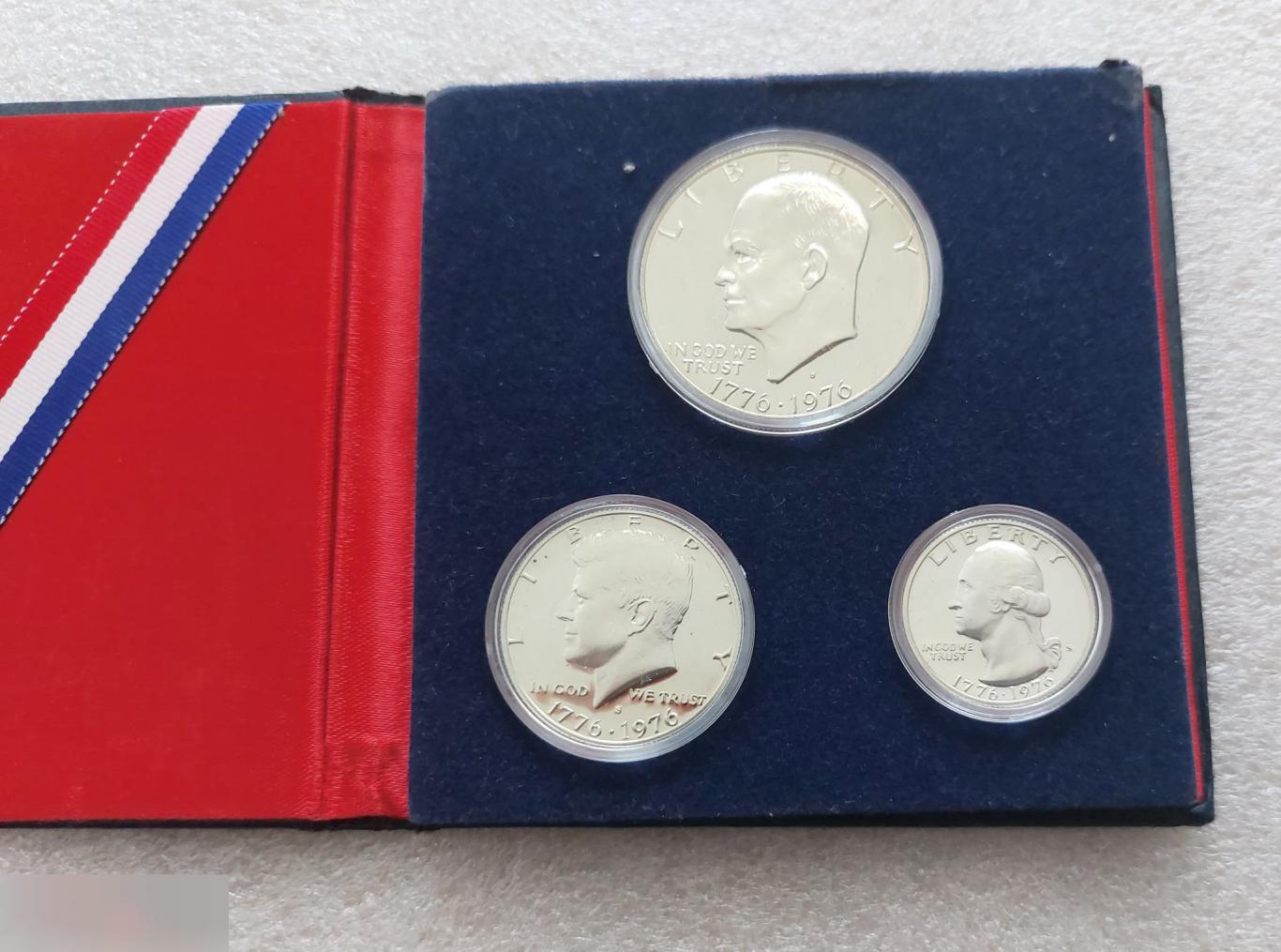 Монета, Америка, США, USA, Dollar, Доллар, Свобода, Liberty, 200 лет, 1976 год, Серебро, Набор, 3 шт 1