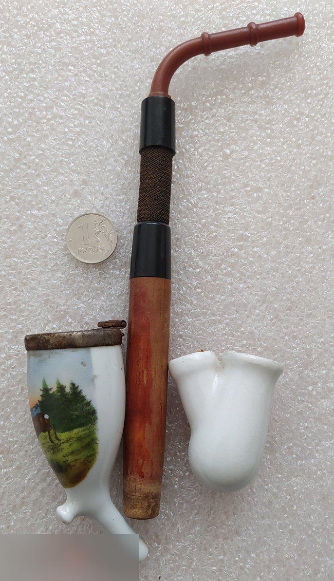 Трубка Курительная Винтаж, Предположительно Германия, Керамика, Дерево, Пластик 1